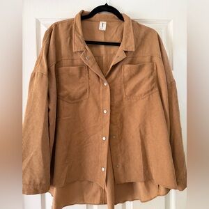 Light Brown Corduroy Button-Up Shacket